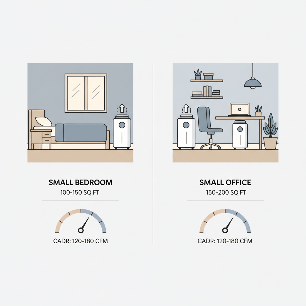 Infographic-style view of CADR and room size for small room air purifiers