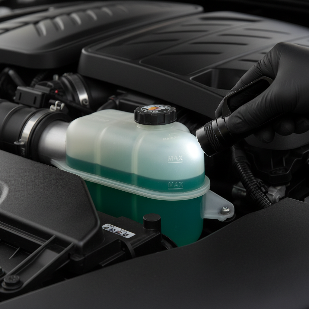 Coolant reservoir level check with min and max markings