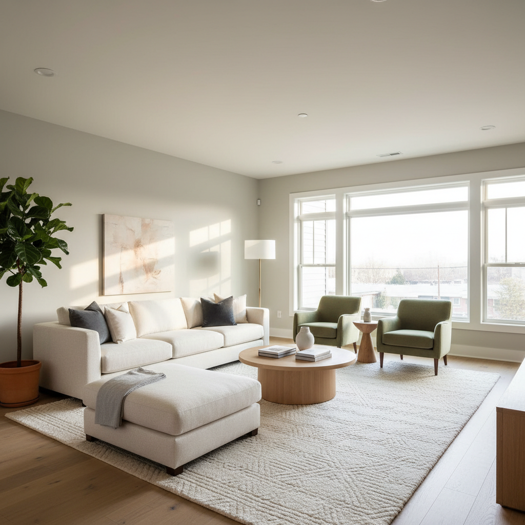 Living room furniture layout showing clear walking paths and a conversation area