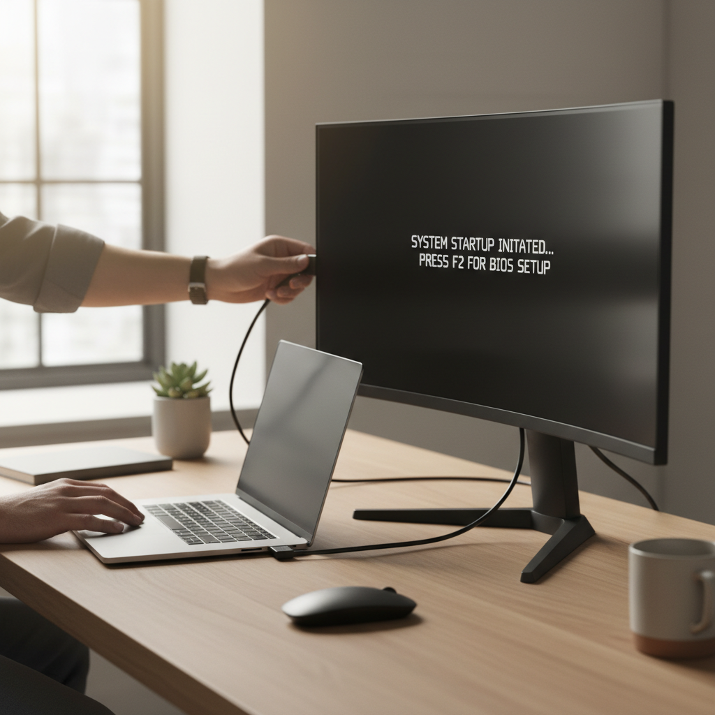 Connecting a laptop to an external monitor to diagnose black screen