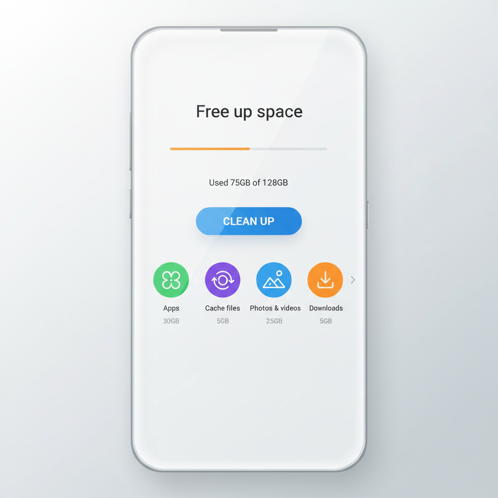 Android storage cleanup screen with apps and cache size overview