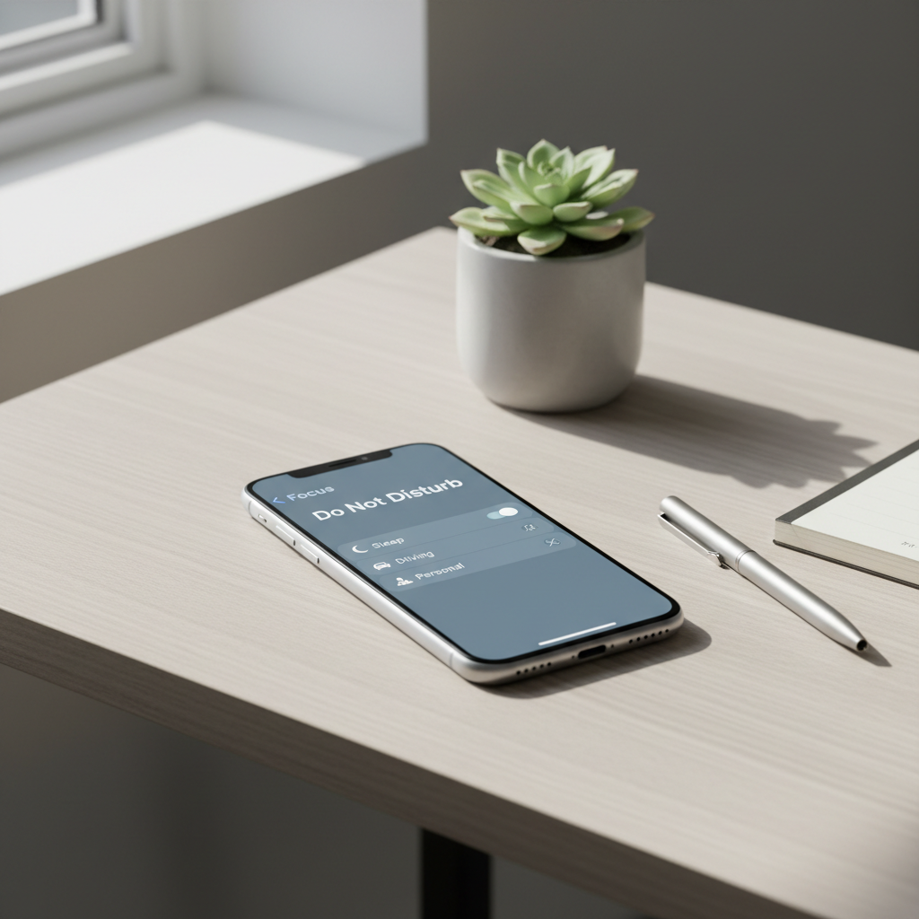 Smartphone focus mode and notification settings screen for reducing distractions