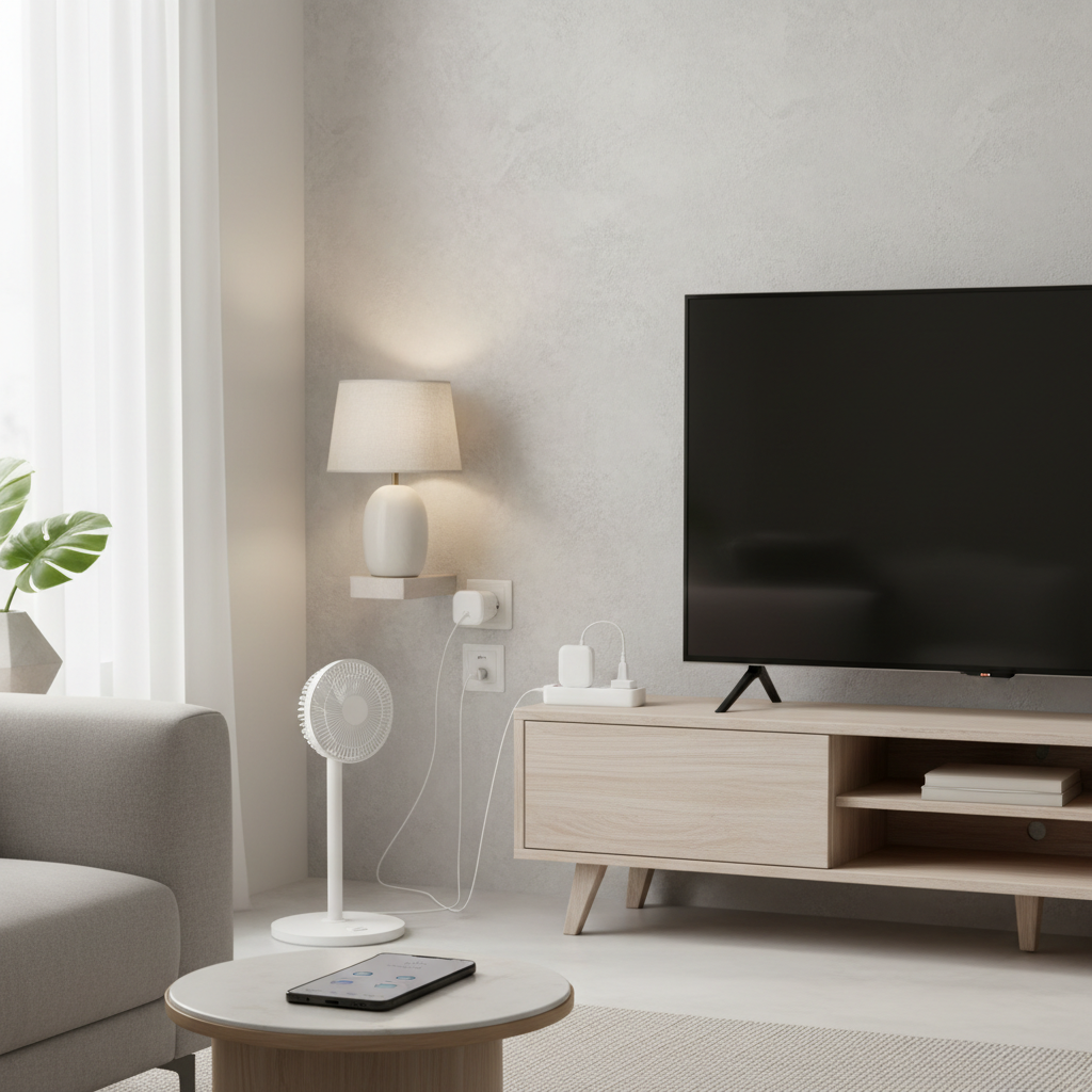 Budget smart plugs in a modern living room home automation setup
