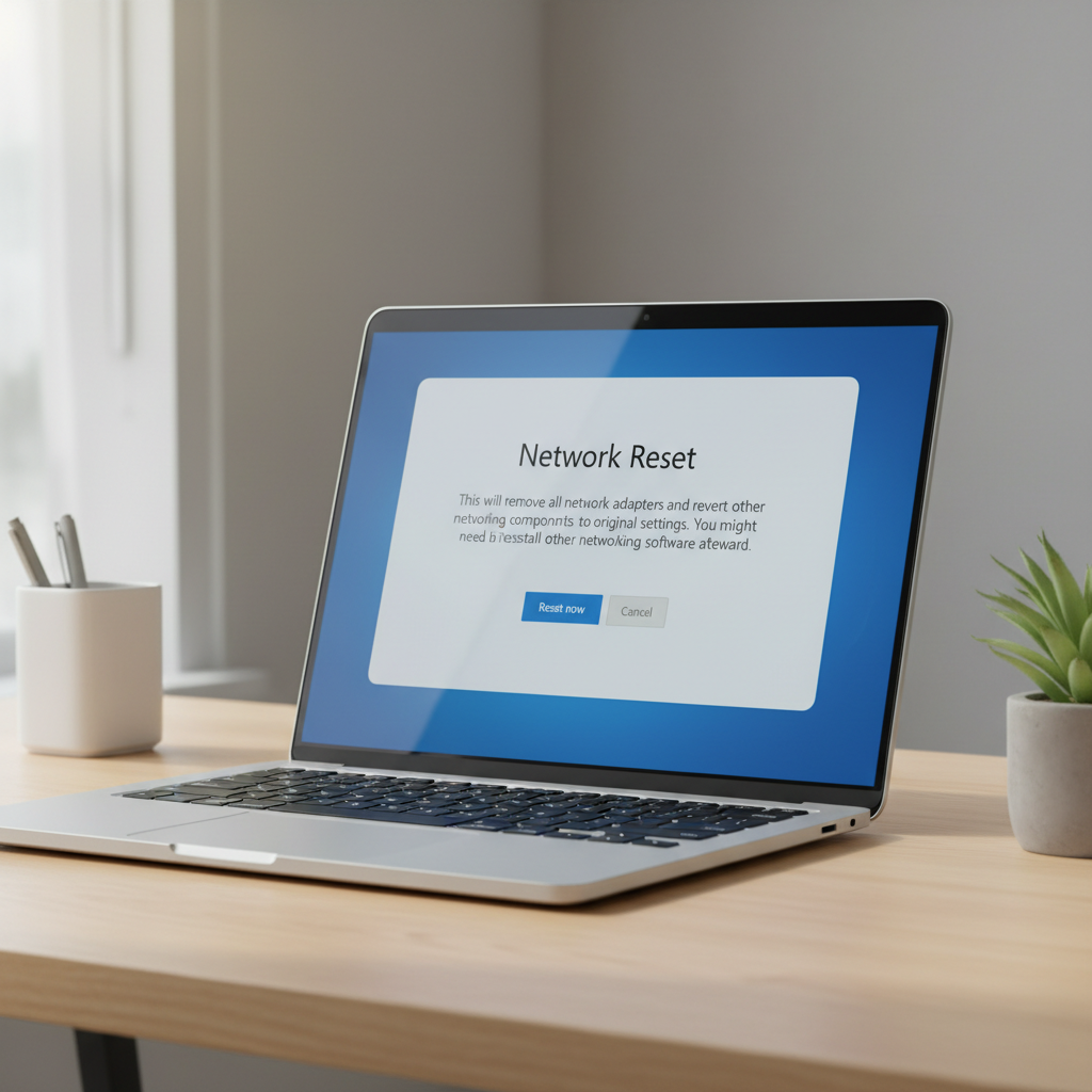 Windows network reset screen used to fix WiFi not showing up on laptop