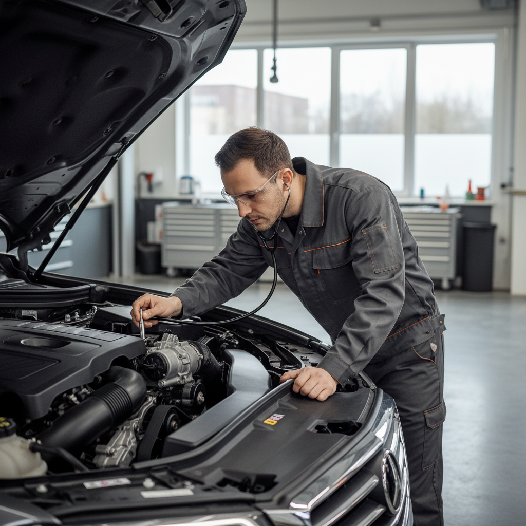 Mechanic listening for power steering pump noise under hood
