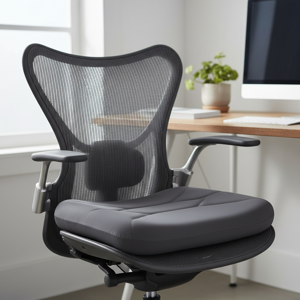 Memory foam seat cushion on an office chair showing posture support