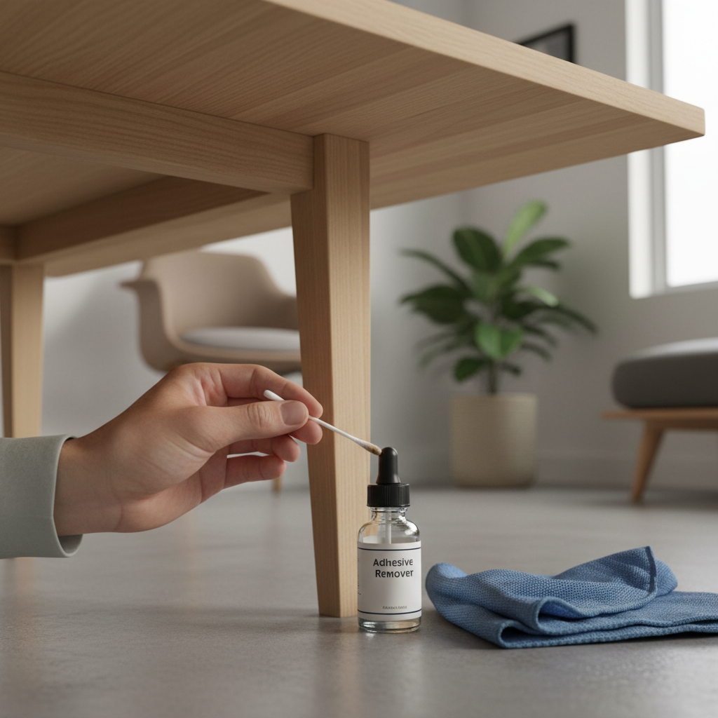 Spot-testing adhesive remover on an inconspicuous area of furniture