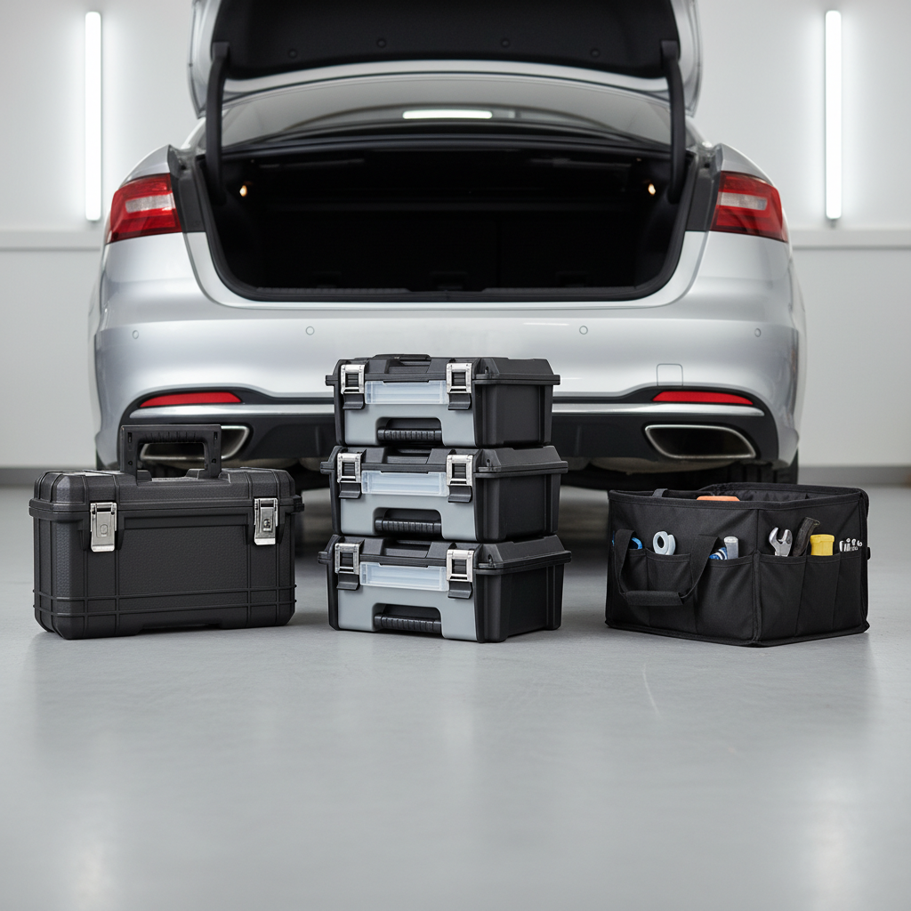 Comparison of trunk tool storage options: hard case, modular boxes, soft organizer