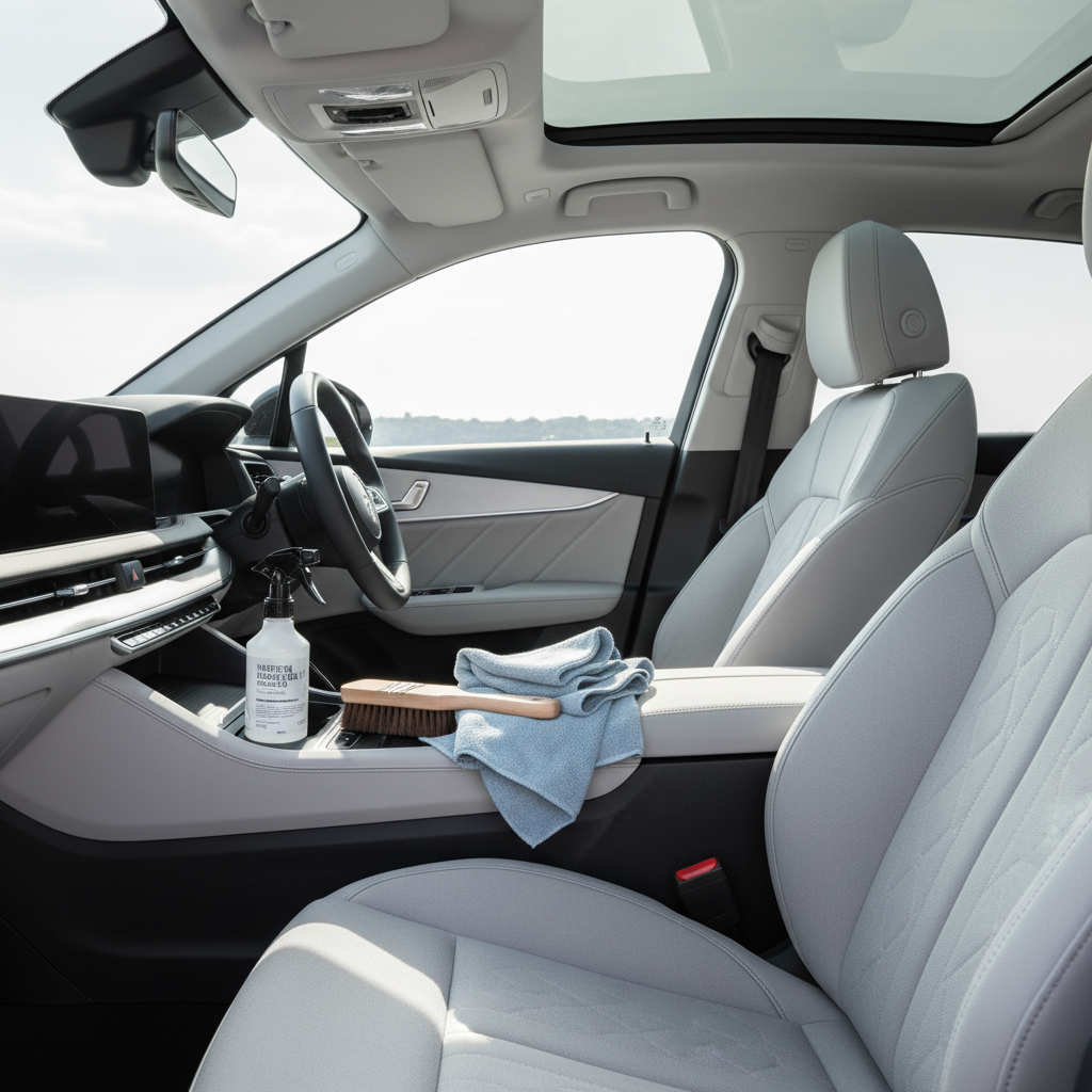 Clean car interior with fabric seats prepared for stain-free cleaning