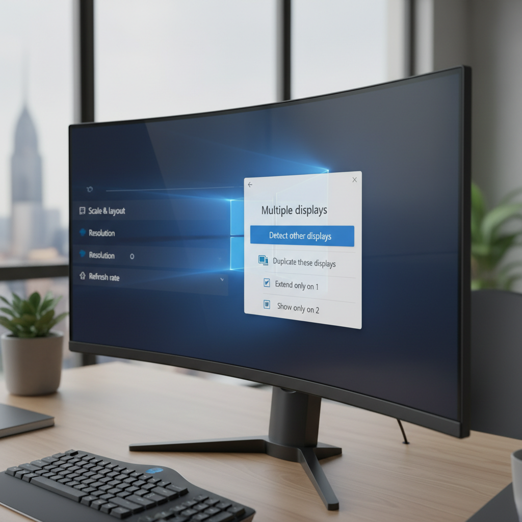 Windows 11 display settings showing detect and multiple displays options for second monitor