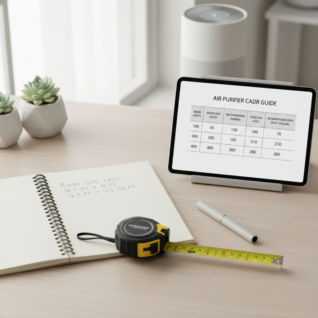 Bedroom air purifier sizing using room square footage and CADR chart