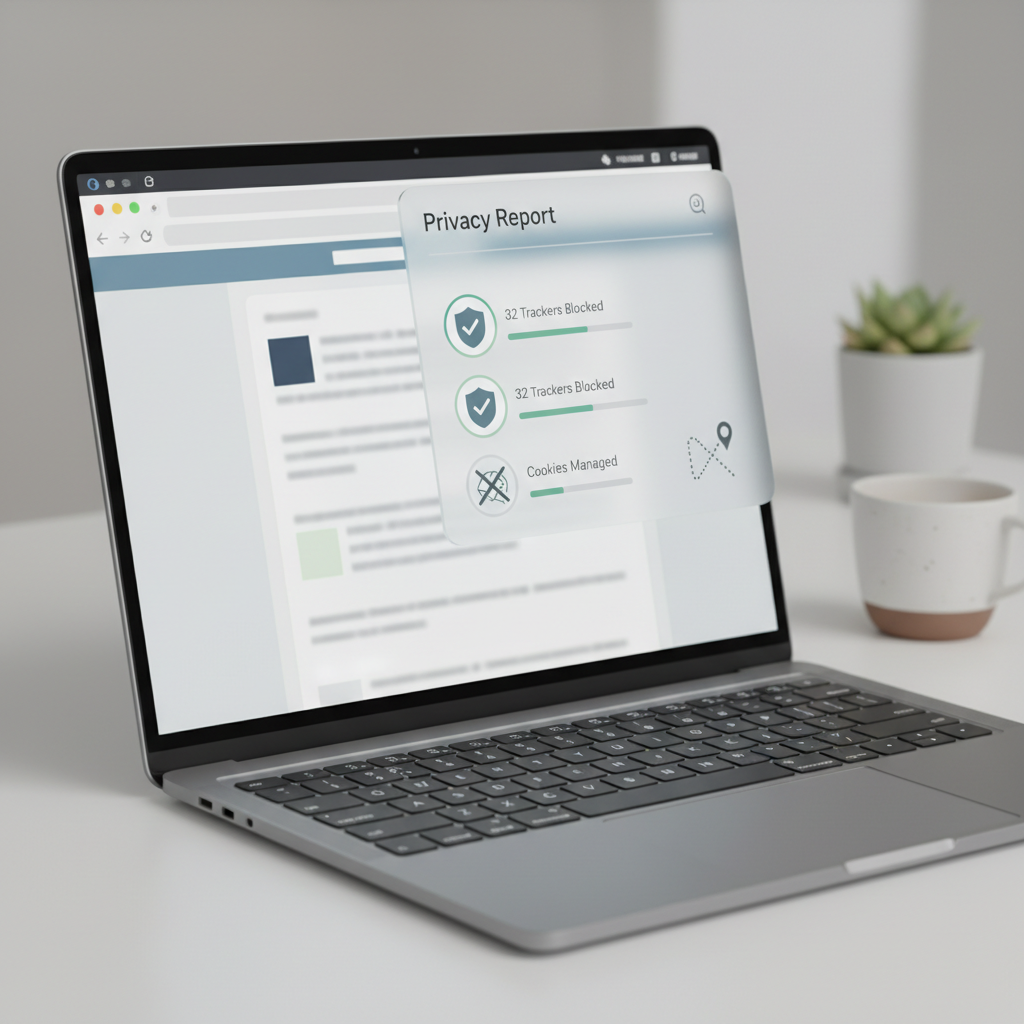Browser privacy extensions blocking trackers on a laptop