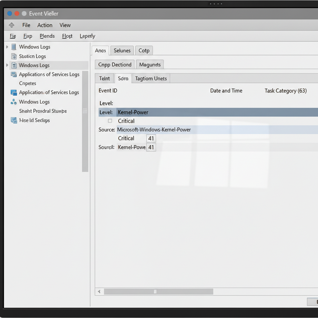 Windows Event Viewer showing Kernel-Power 41 restart error