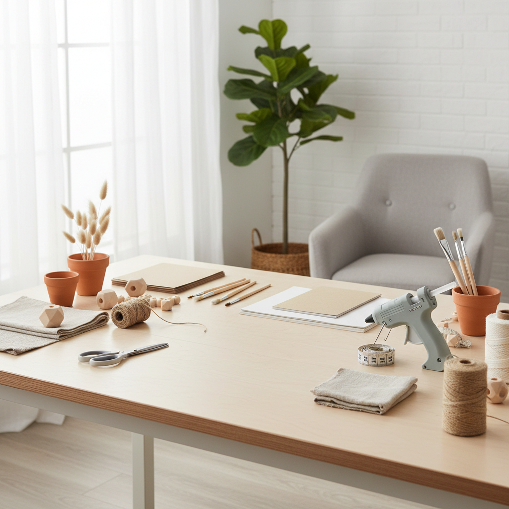 Beginner-friendly DIY home decor craft workspace with simple tools