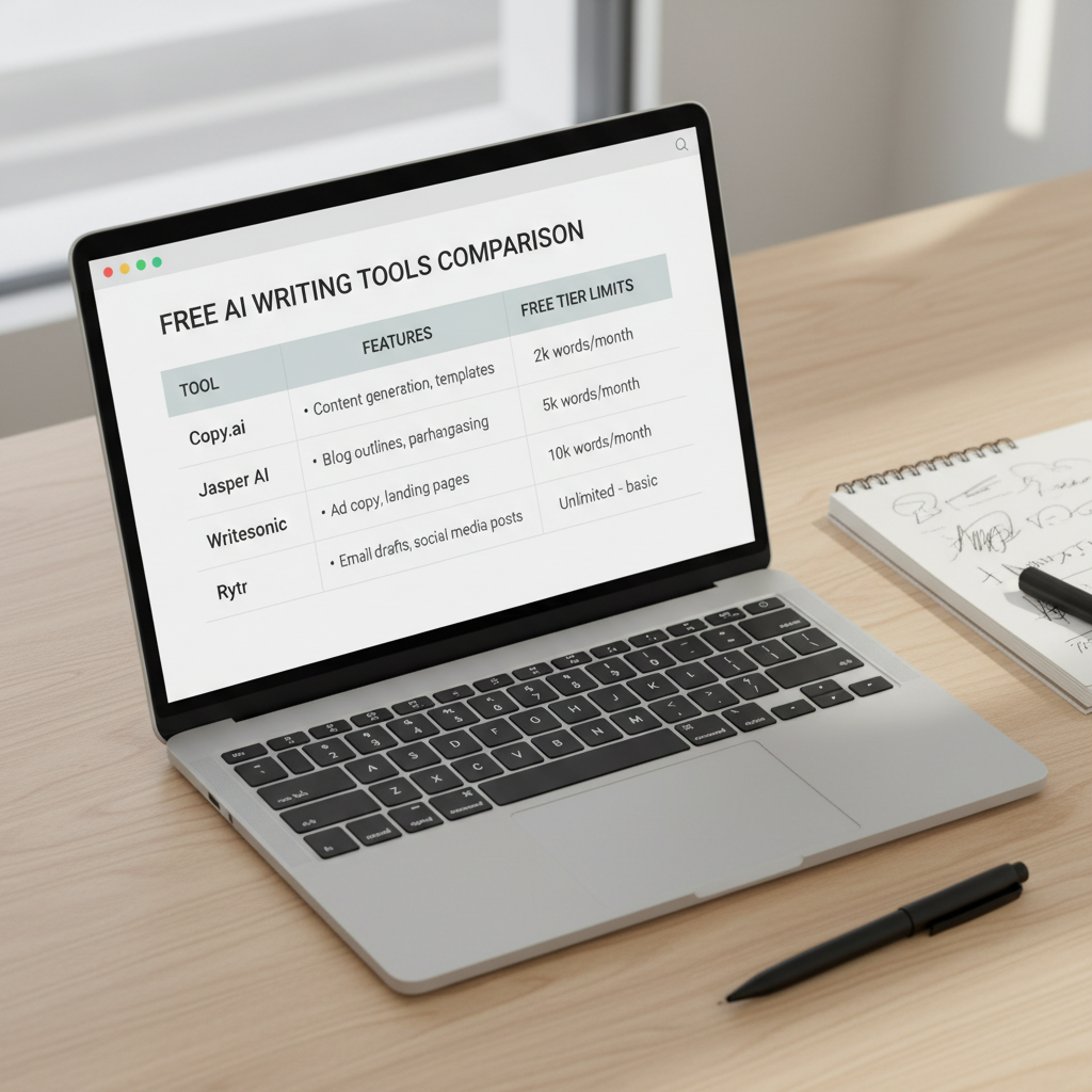 Comparison table of free AI writing tools for content creators