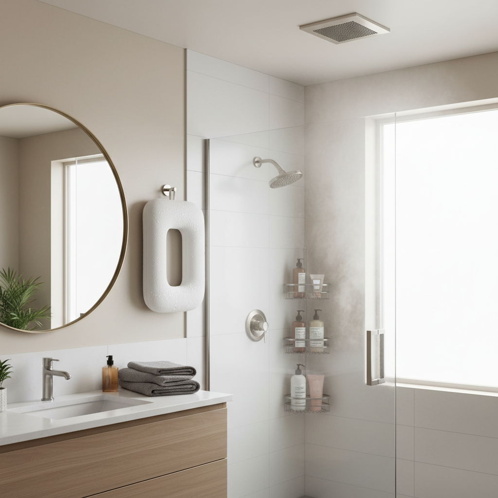 Bath pillow hanging to air-dry in a well-ventilated bathroom