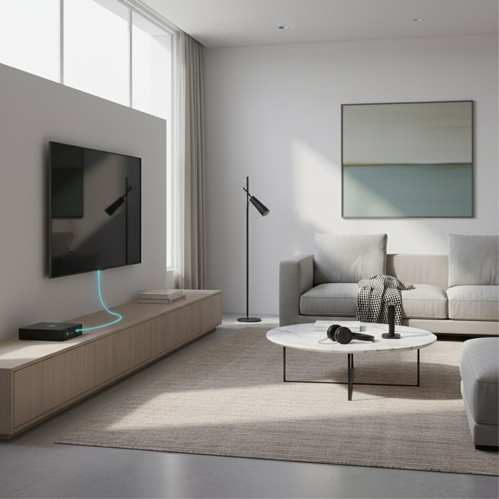 Bluetooth transmitter connected to a TV via optical audio for wireless headphones