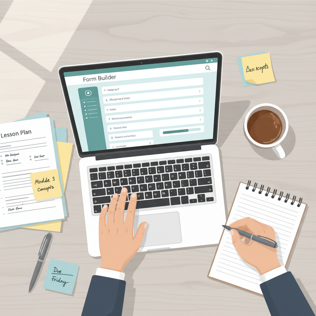 Simple quiz workflow in Google Forms with teacher drafting questions from lesson notes