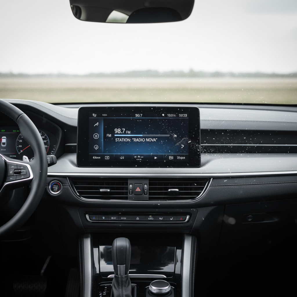 Car dashboard radio with static noise troubleshooting context