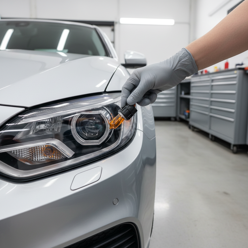Car headlight and turn signal assembly with bulb socket being removed