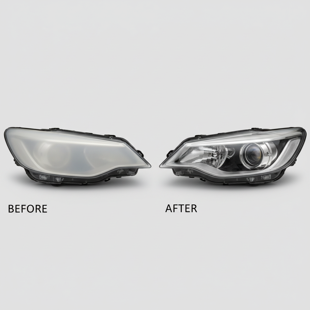 Before and after mild headlight haze improvement with toothpaste DIY