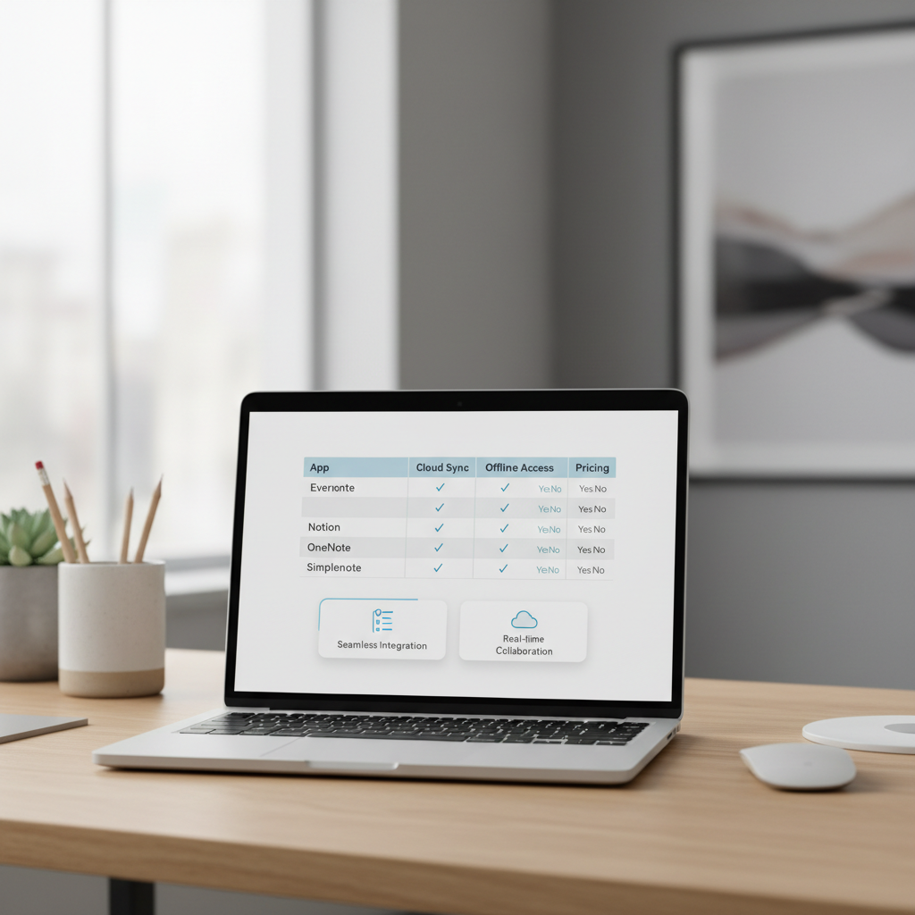 Comparing free cloud sync note apps on a laptop screen