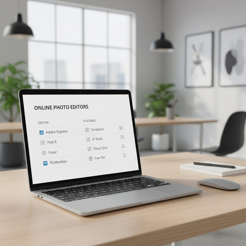 Comparison table of free online photo editors without signup on a laptop screen