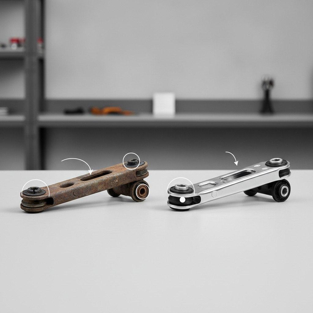 Wiper linkage and motor assembly on workbench next to new replacement part