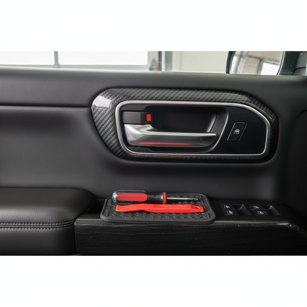 Loose interior car door handle diagnosis with door panel tools