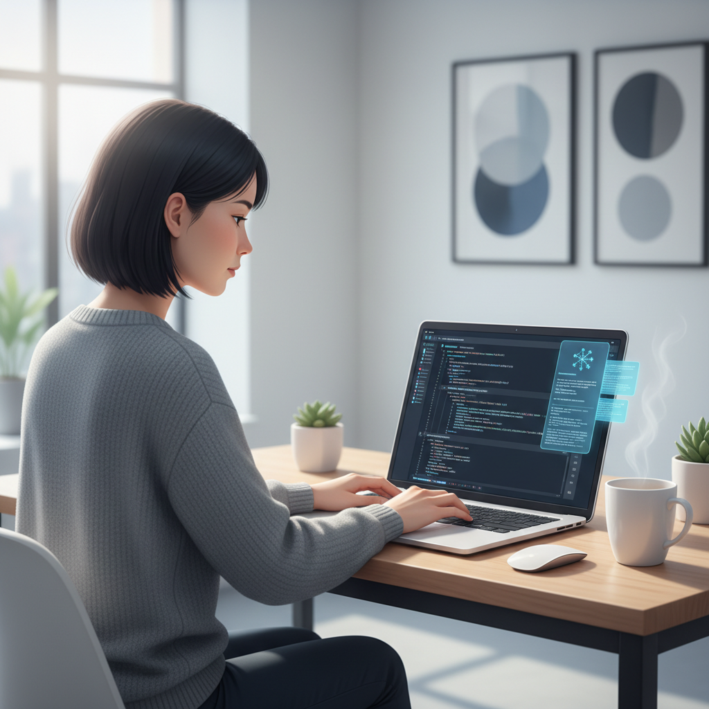 Beginner using an AI code generator inside an IDE with code suggestions