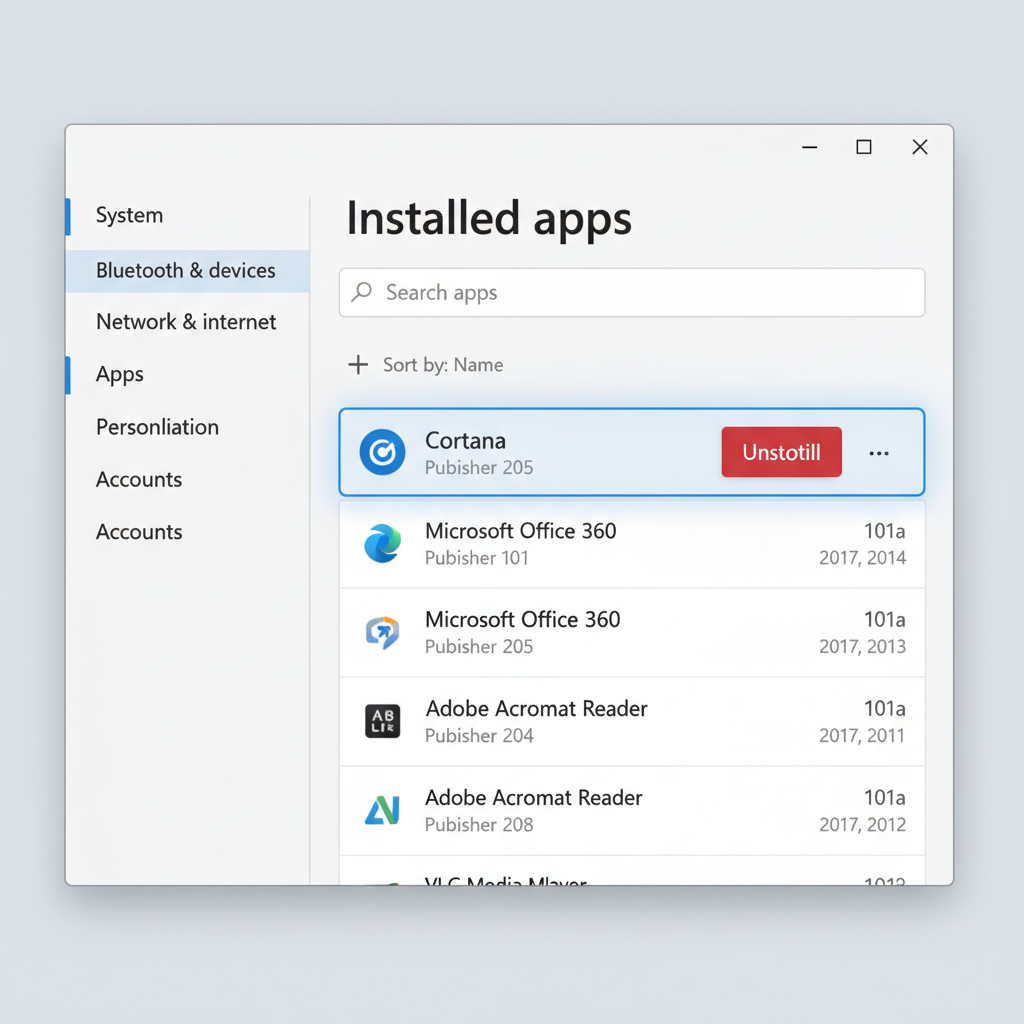 Uninstalling Cortana from Windows 11 Installed apps list