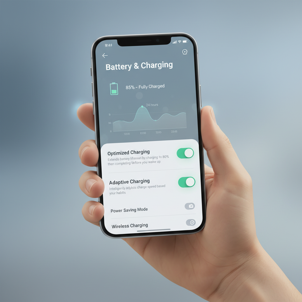Checking battery settings for optimized charging on a smartphone