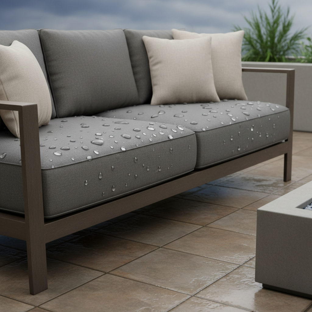 Outdoor patio sofa with waterproof cushion covers after rain