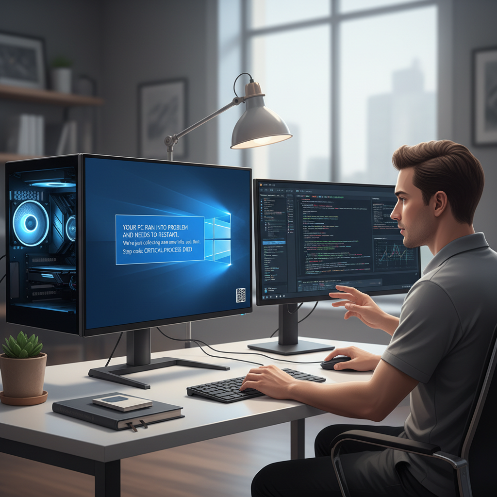 Windows PC showing a blue screen memory management error during troubleshooting