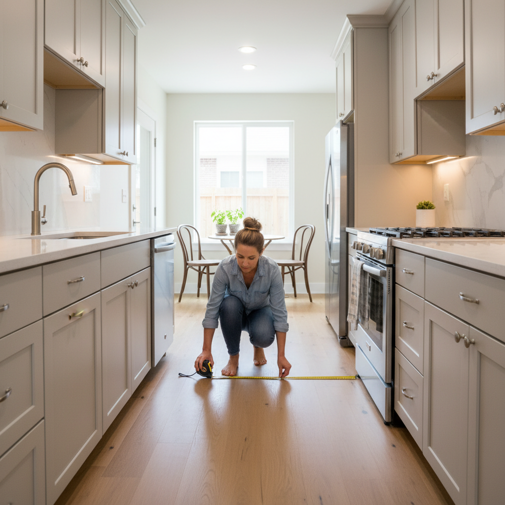 Measuring clearances in a small galley kitchen for better workflow