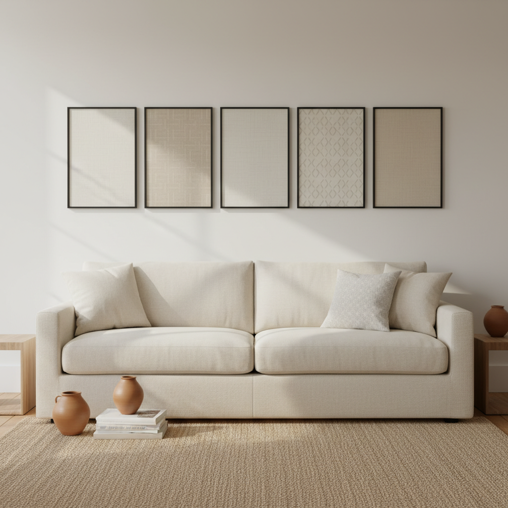 Beginner DIY wall decor: framed fabric panels in a modern living room