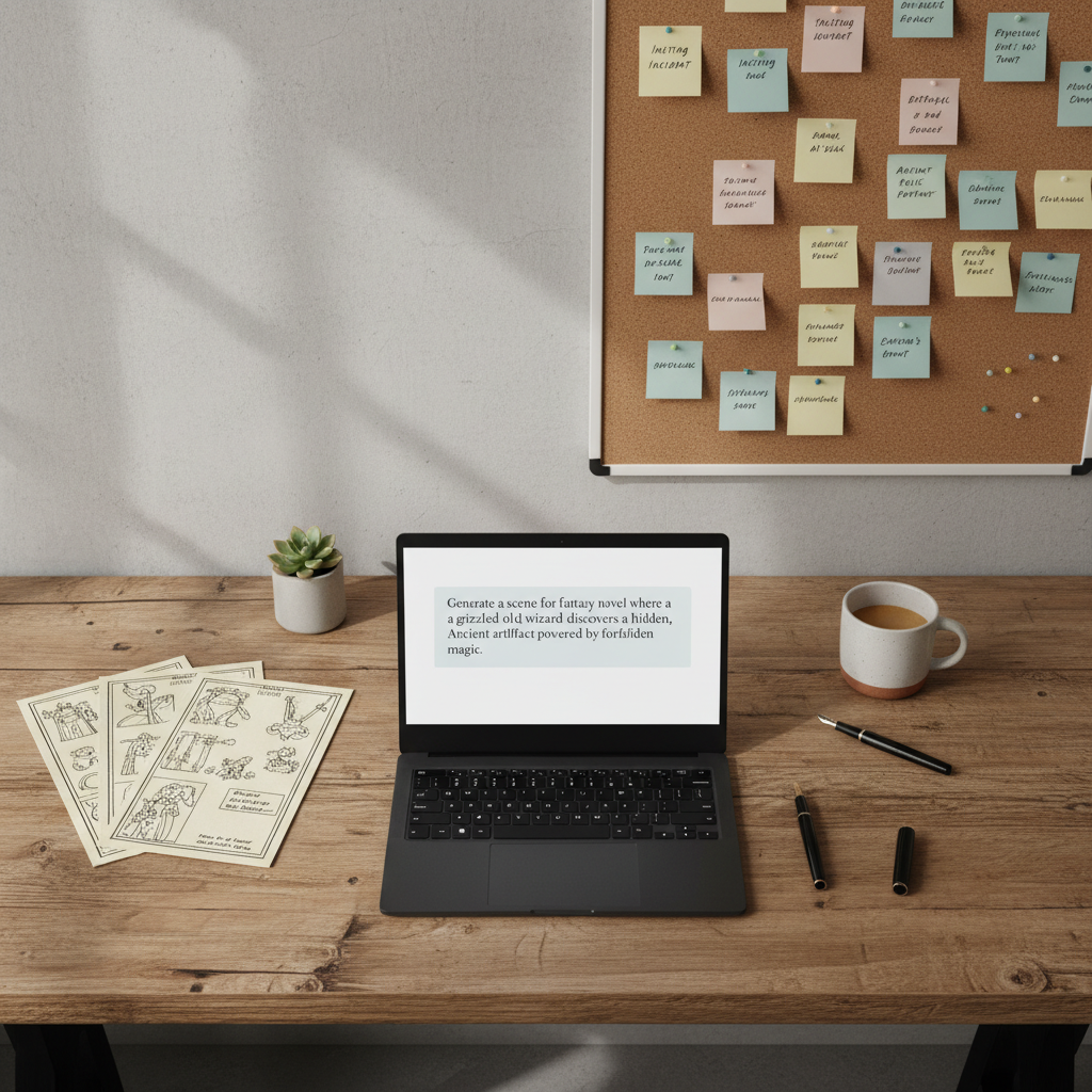 Writer creating a story outline with character notes and plot beats