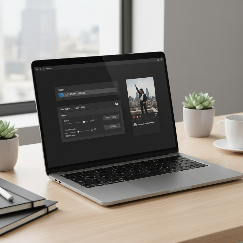 HandBrake compression settings for Instagram Reels export in a clean UI screenshot style