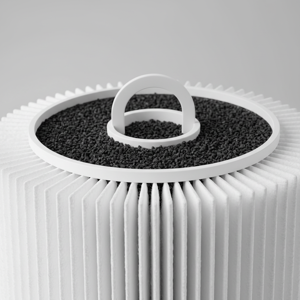 Close-up of HEPA and activated carbon filter layers for a portable car air purifier