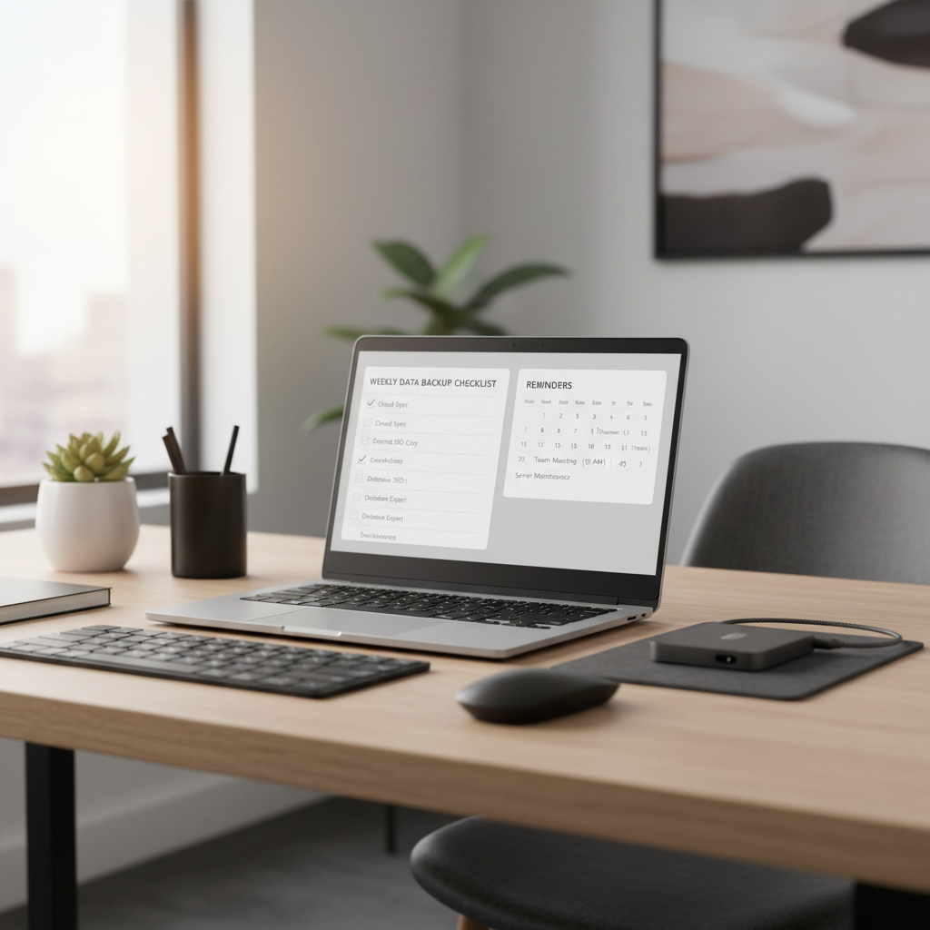 Windows PC backup planning checklist on a desk