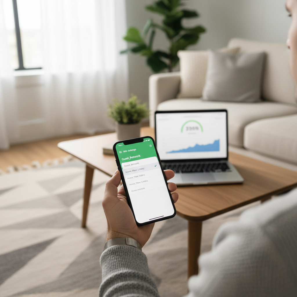 Person testing guest WiFi isolation on a smartphone at home