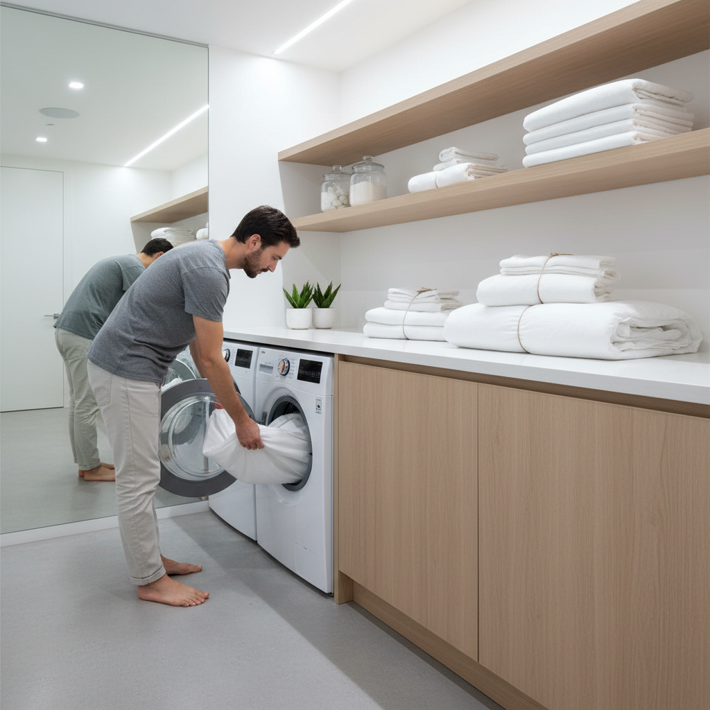 Laundry routine for bedding to reduce dust mites using hot wash and high heat drying