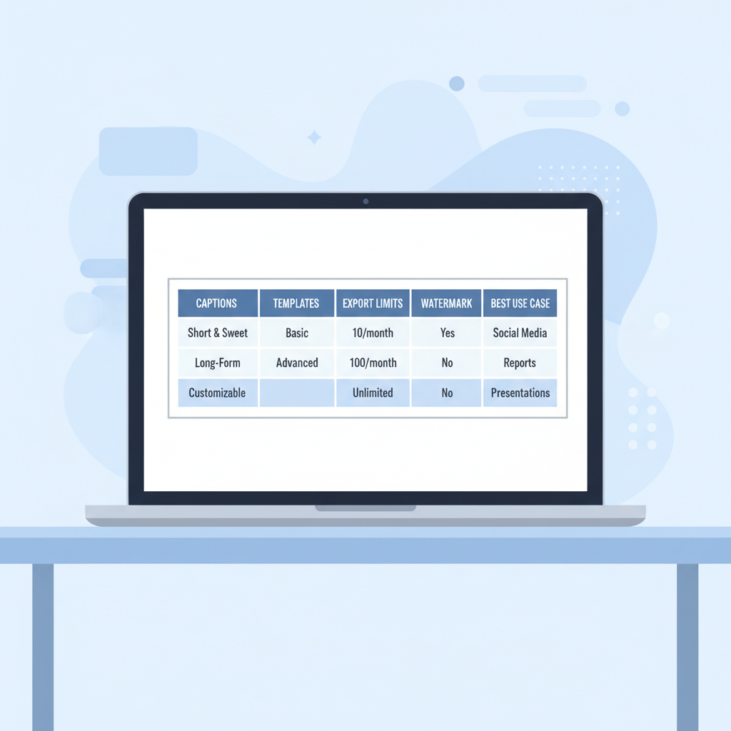 Comparison table concept for free AI video editors for short clips