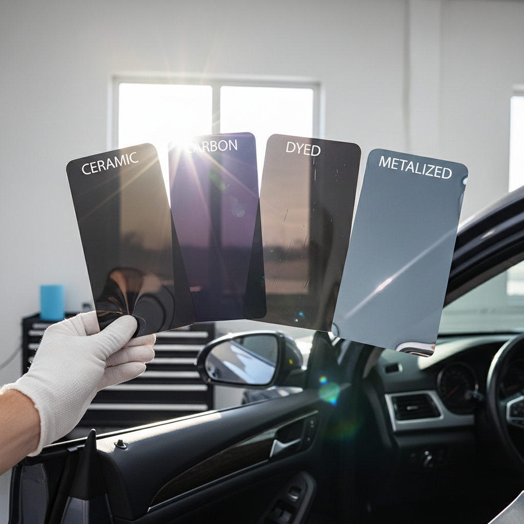 Comparison of ceramic carbon dyed and metalized window tint films