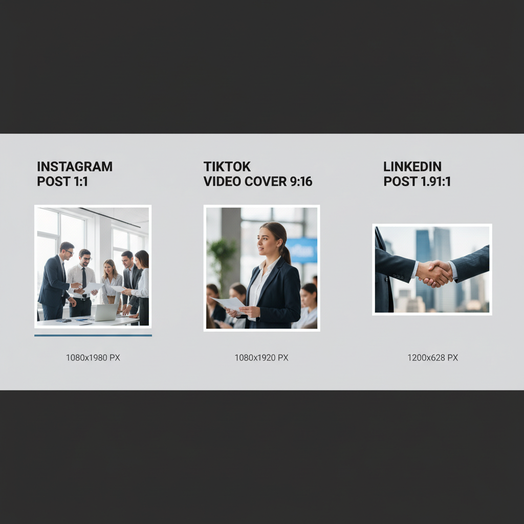 Side-by-side social media size presets for Instagram, TikTok, and LinkedIn in a photo resizer tool