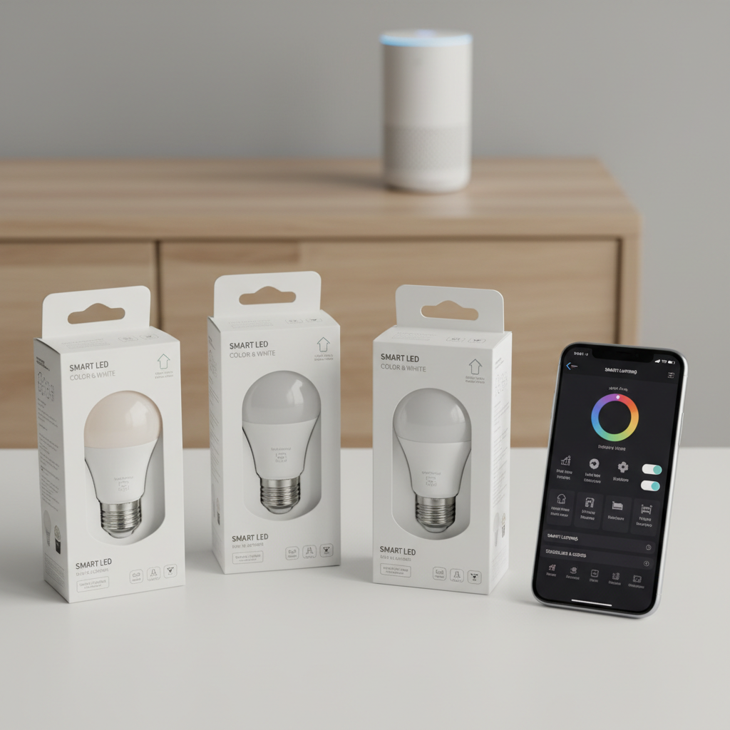 Comparison table concept for budget smart bulbs for room lighting and compatibility