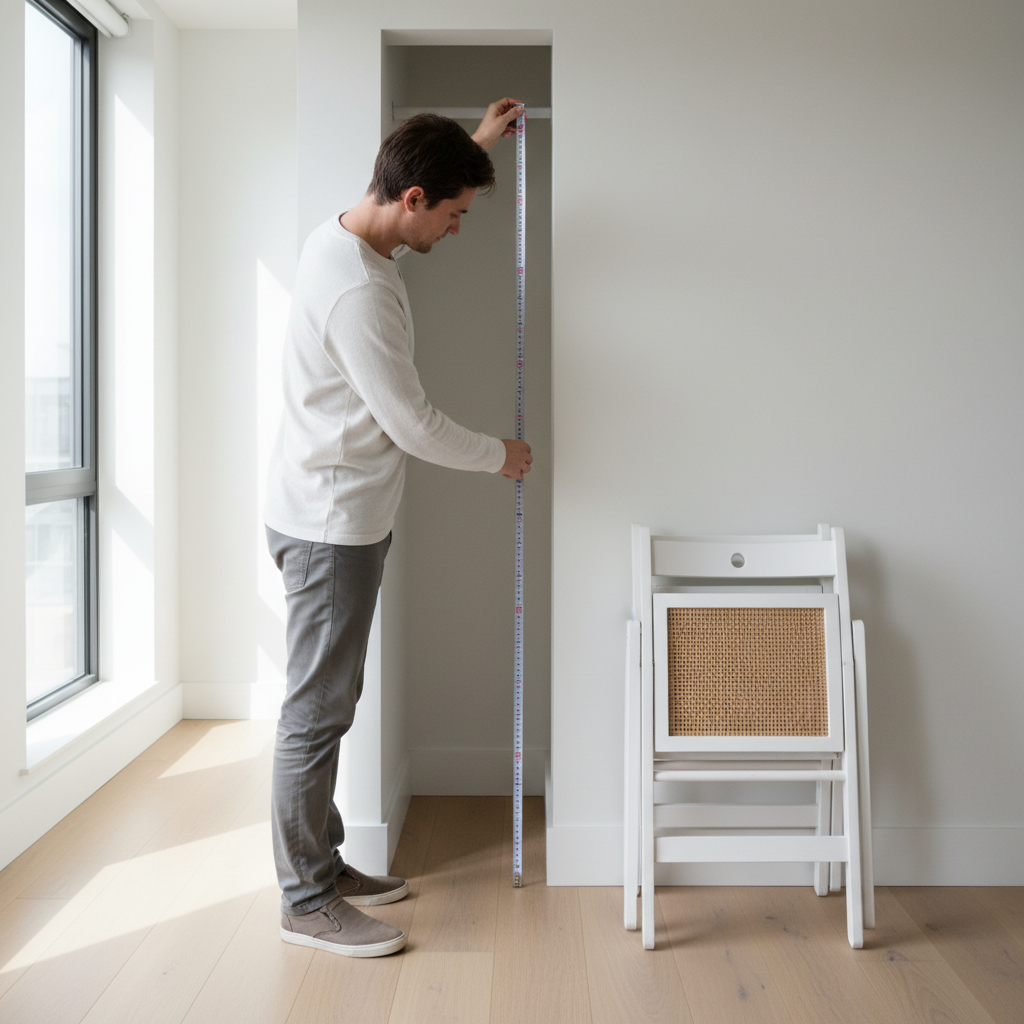 Measuring a small closet space for storing folding chairs