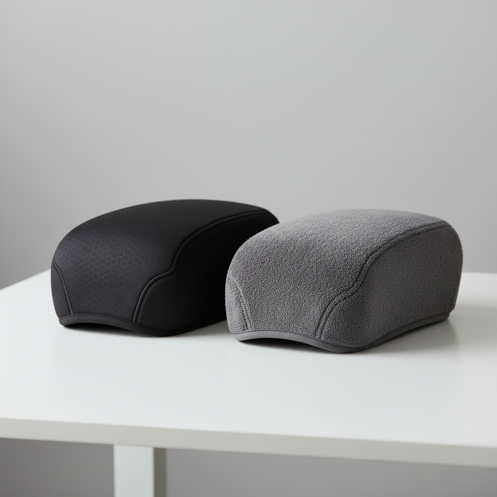 Neoprene and microfiber car armrest covers displayed for comparison