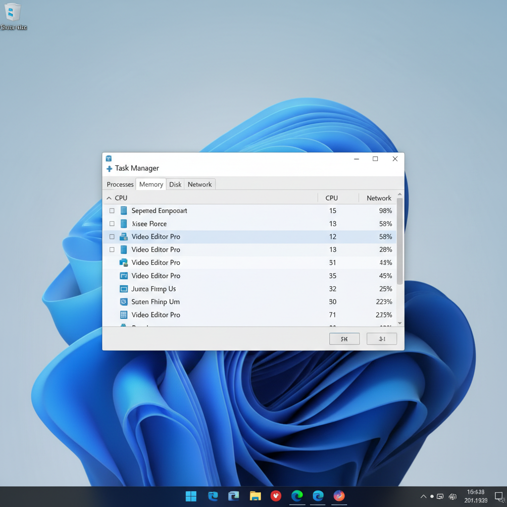 Windows Task Manager showing high CPU usage by a process