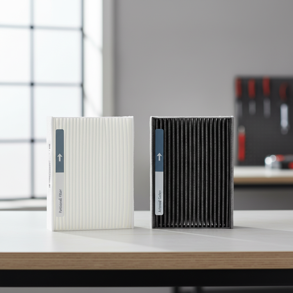 Different cabin air filter types including particulate and activated carbon